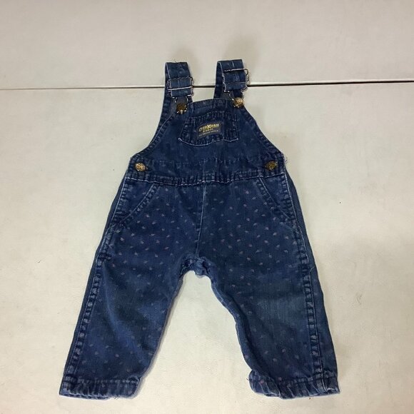 Vintage Baby Girls Osh Kosh B'Gosh Denim Overalls Size 12 Month Floral - Picture 1 of 8